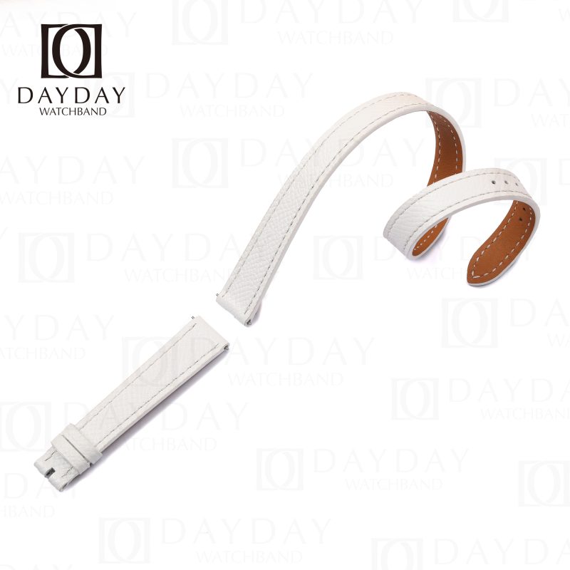 Custom handmade Hermes double tour epsom White leather strap replacement watch band