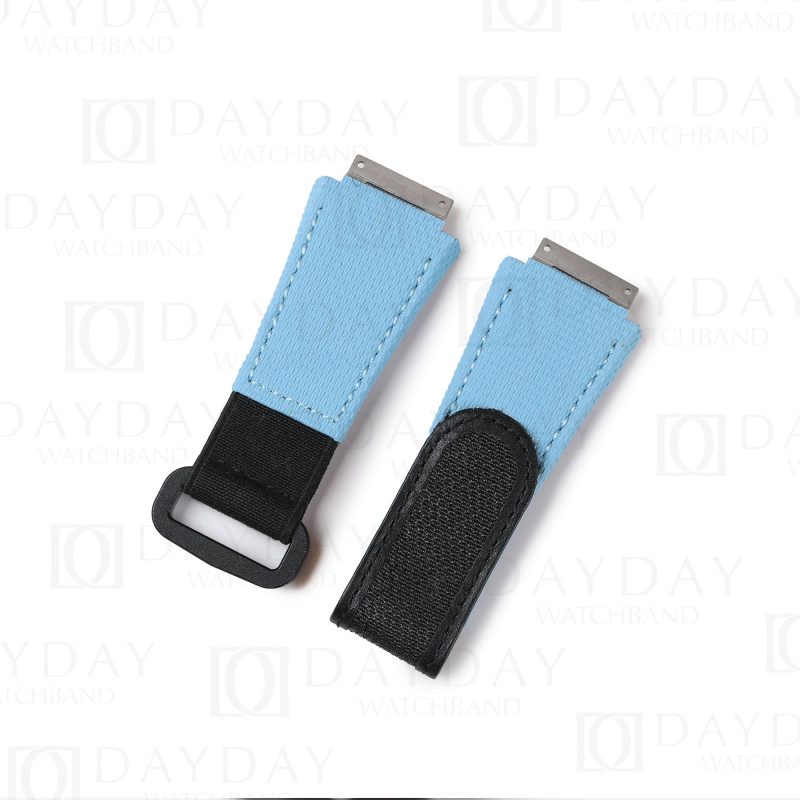 Custom handmade Light blue rubber nylon canvas watchbands for Richard Miller strap (13)