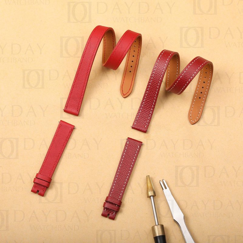 Custom handmade Red Epsom leather double tour watch strap replacement for Hermes Cape cod, Heure H, Arceau watch