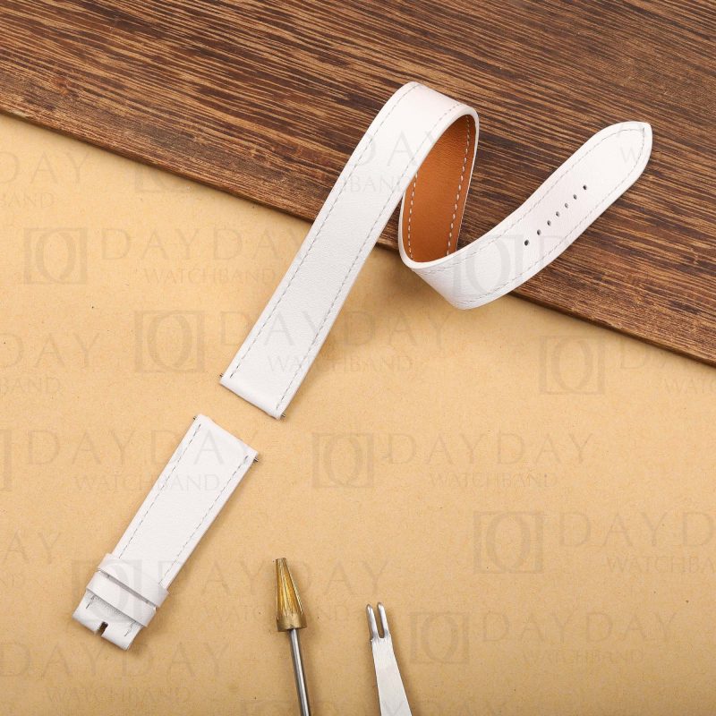 Custom handmade White leather double tour watch strap replacement for Hermes Cape cod, Heure H, Arceau watch (2)