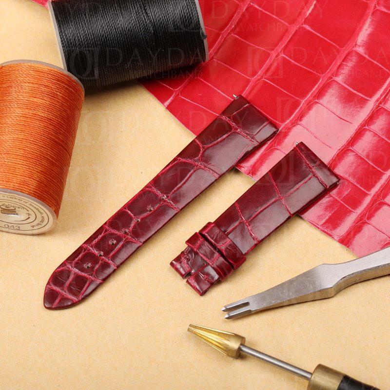 Custom handmade alligator Red leather watchband for Grand Seiko straps (2)