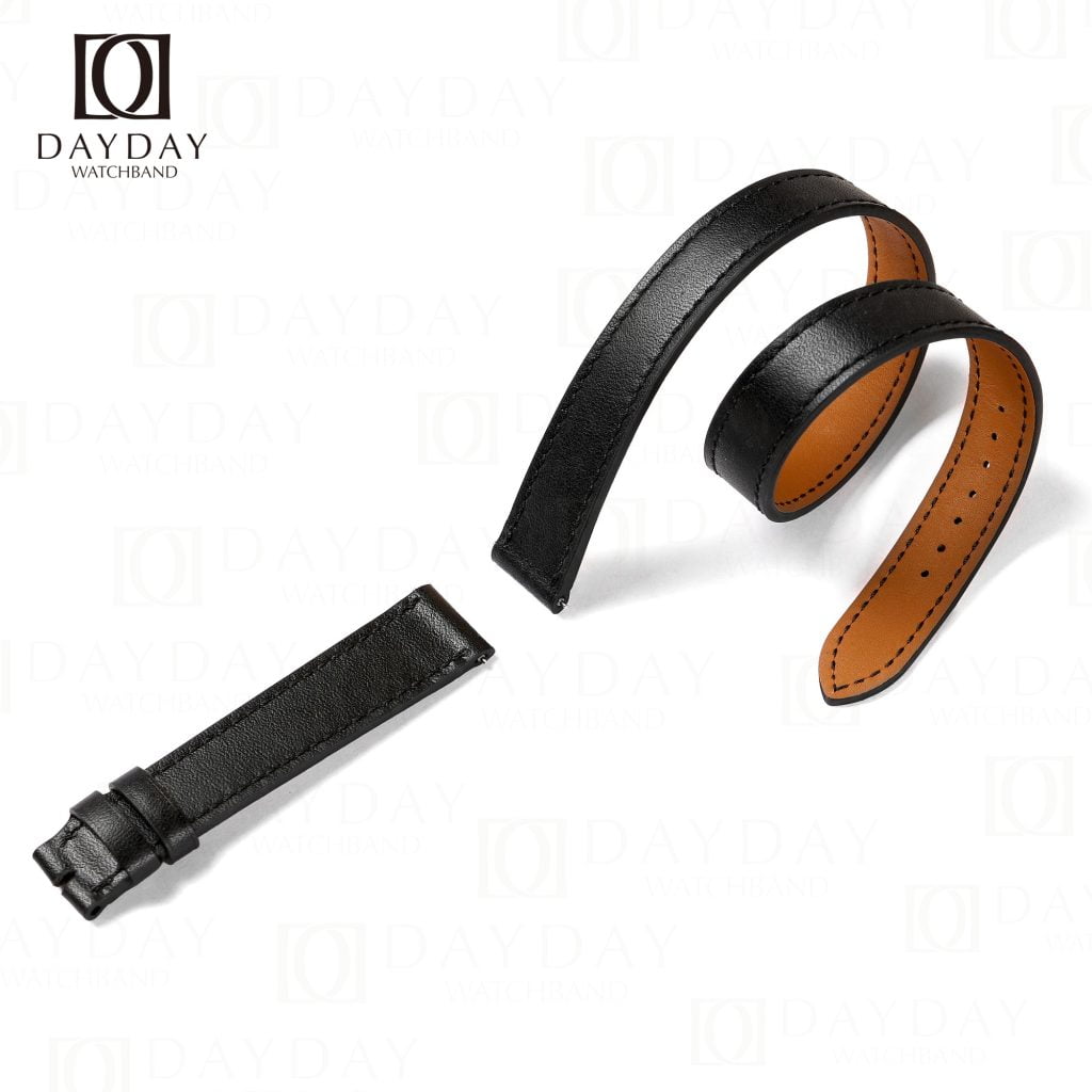Custom handmade black Epsom leather double tour watch strap replacement for Hermes Cape cod, Heure H, Arceau watch