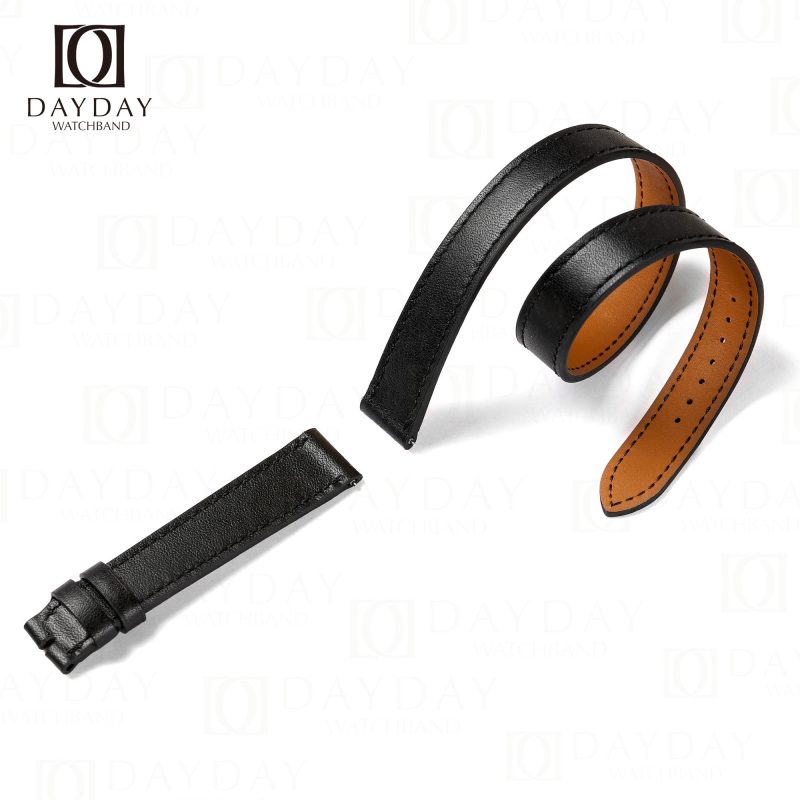 Custom handmade black Epsom leather double tour watch strap replacement for Hermes Cape cod, Heure H, Arceau watch