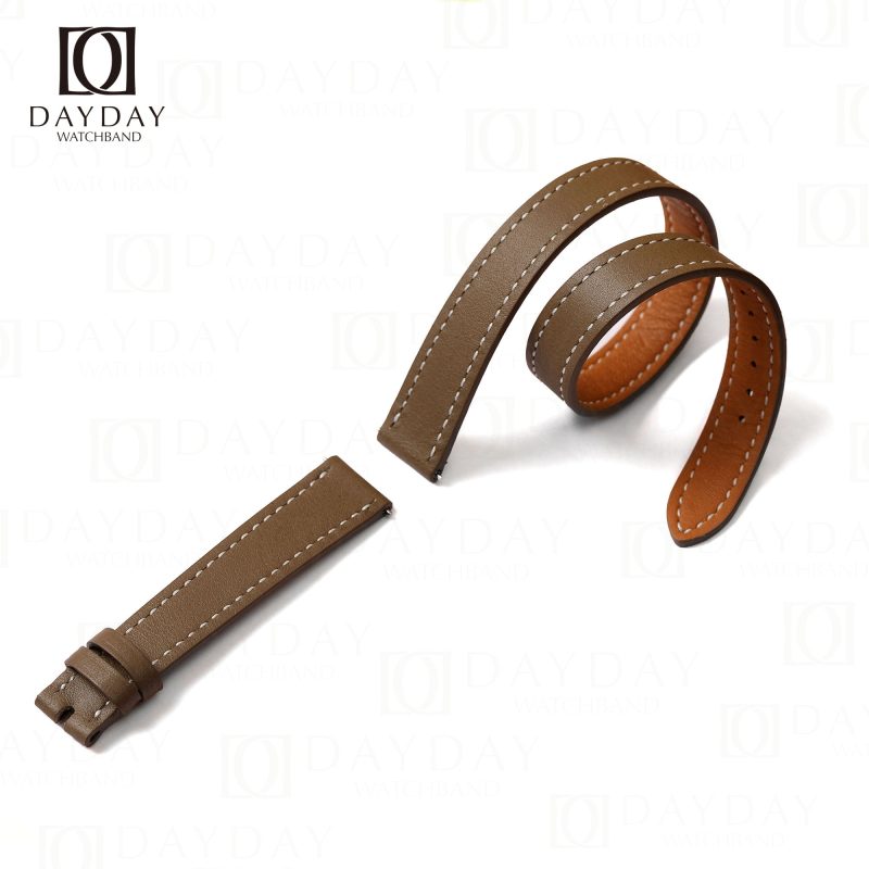 Custom handmade dark brown Epsom leather double tour watch strap replacement for Hermes Cape cod, Heure H, Arceau watch