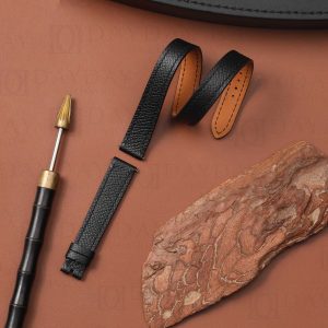 Custom handmade double tour epsom Black leather strap replacement watch band for Hermes Cape cod, Heure H, Arceau watch (1)