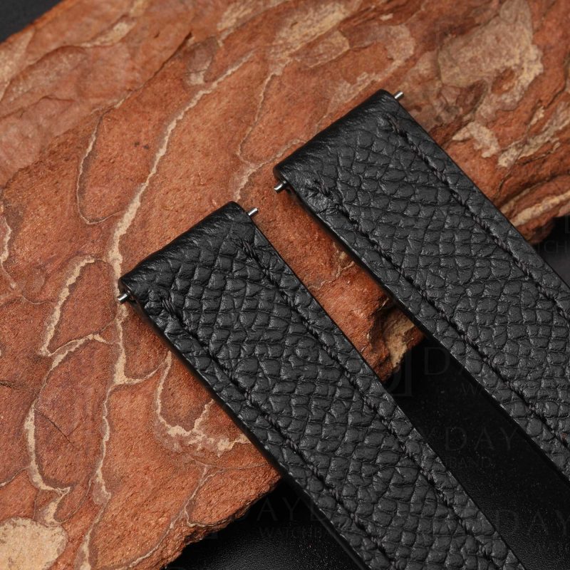 Custom handmade double tour epsom Black leather strap replacement watch band for Hermes Cape cod, Heure H, Arceau watch (2)