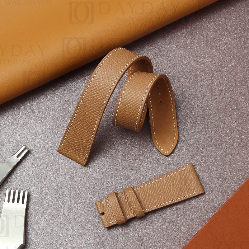 Custom handmade double tour epsom brown leather strap replacement watch band for Hermes Cape cod, Heure H, Arceau watch