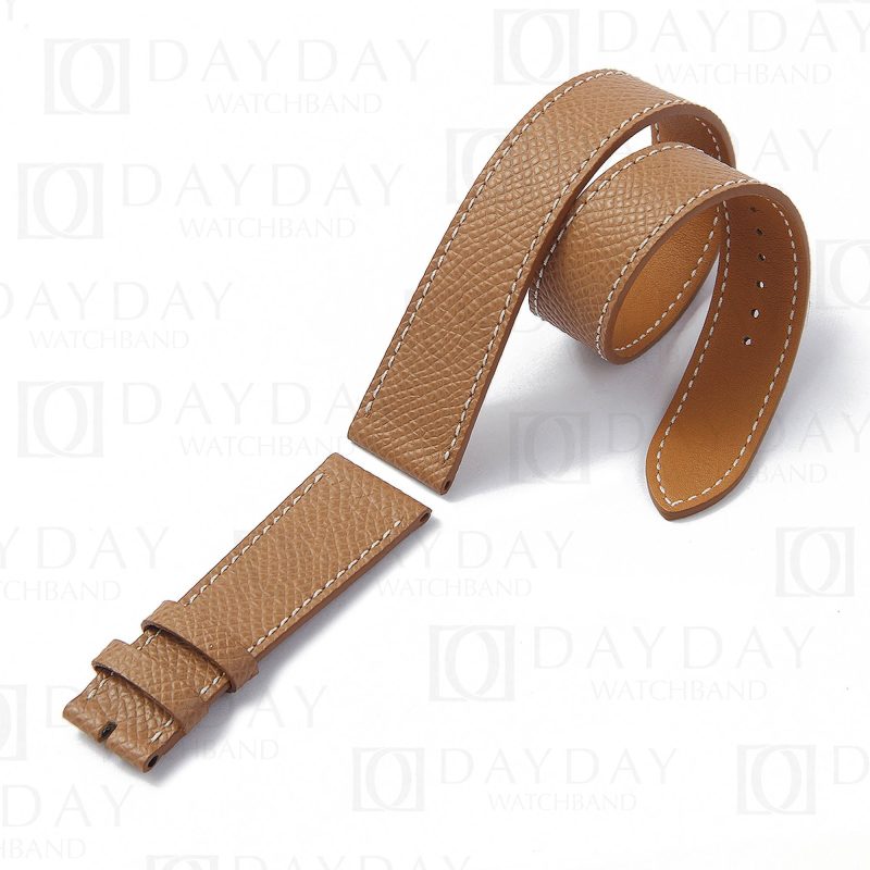 Custom handmade double tour epsom brown leather strap replacement watch band for Hermes Cape cod, Heure H, Arceau watch