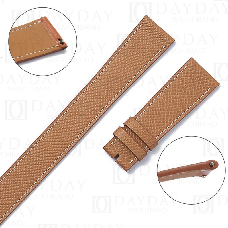 Custom handmade double tour epsom brown leather straps replacement watch bands for Hermes Cape cod, Heure H, Arceau watch