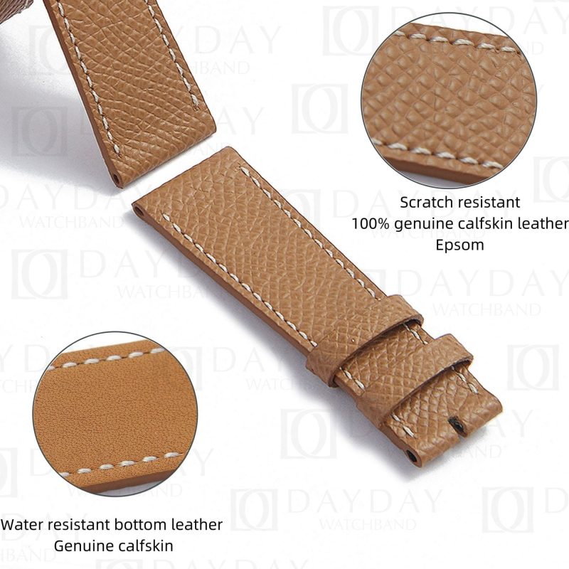 Custom handmade double tour epsom brown leather straps replacement watch bands for Hermes Cape cod, Heure H, Arceau watch