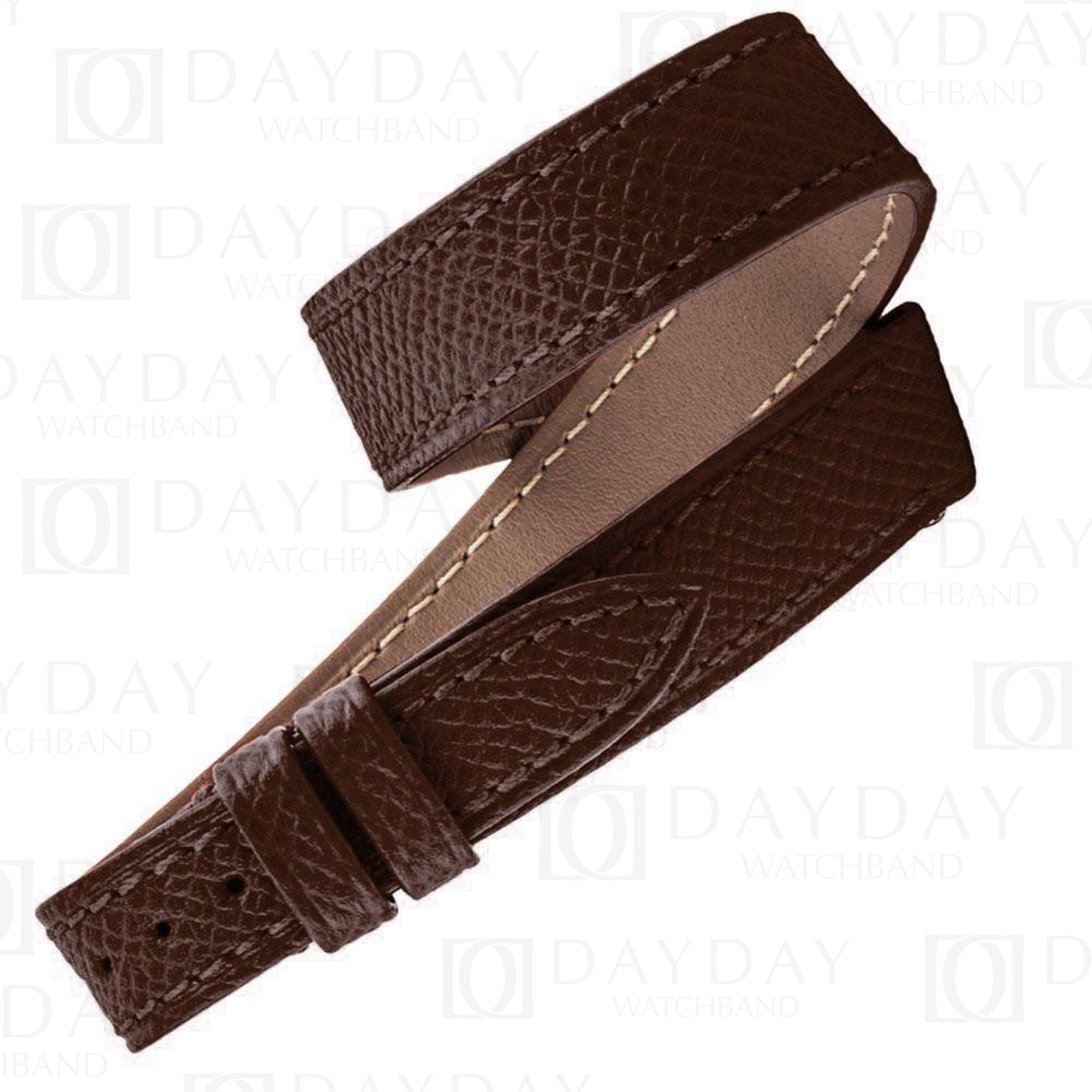 Custom handmade double tour epsom dark brown leather strap replacement watchbands