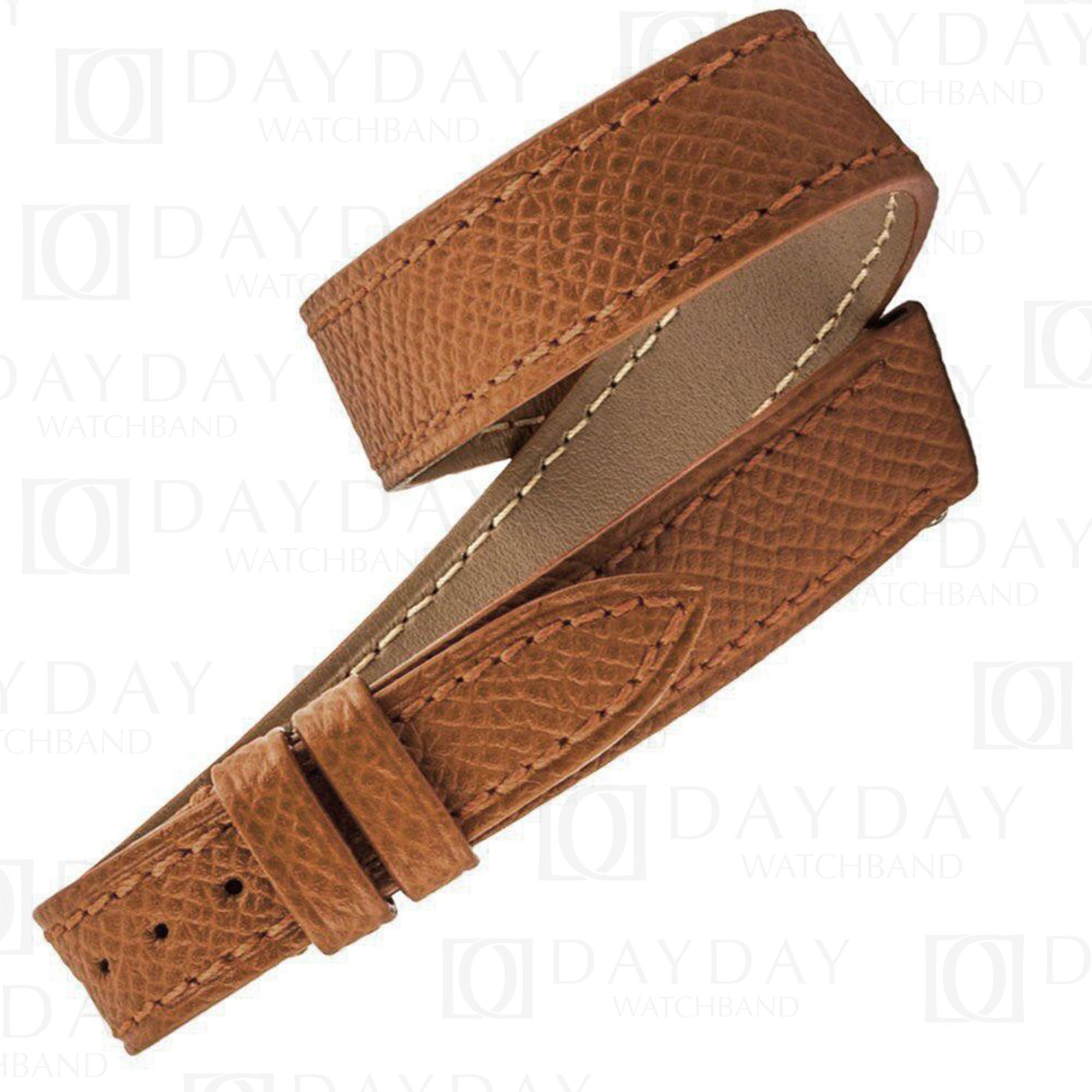Custom handmade double tour epsom middle brown leather strap replacement watch band