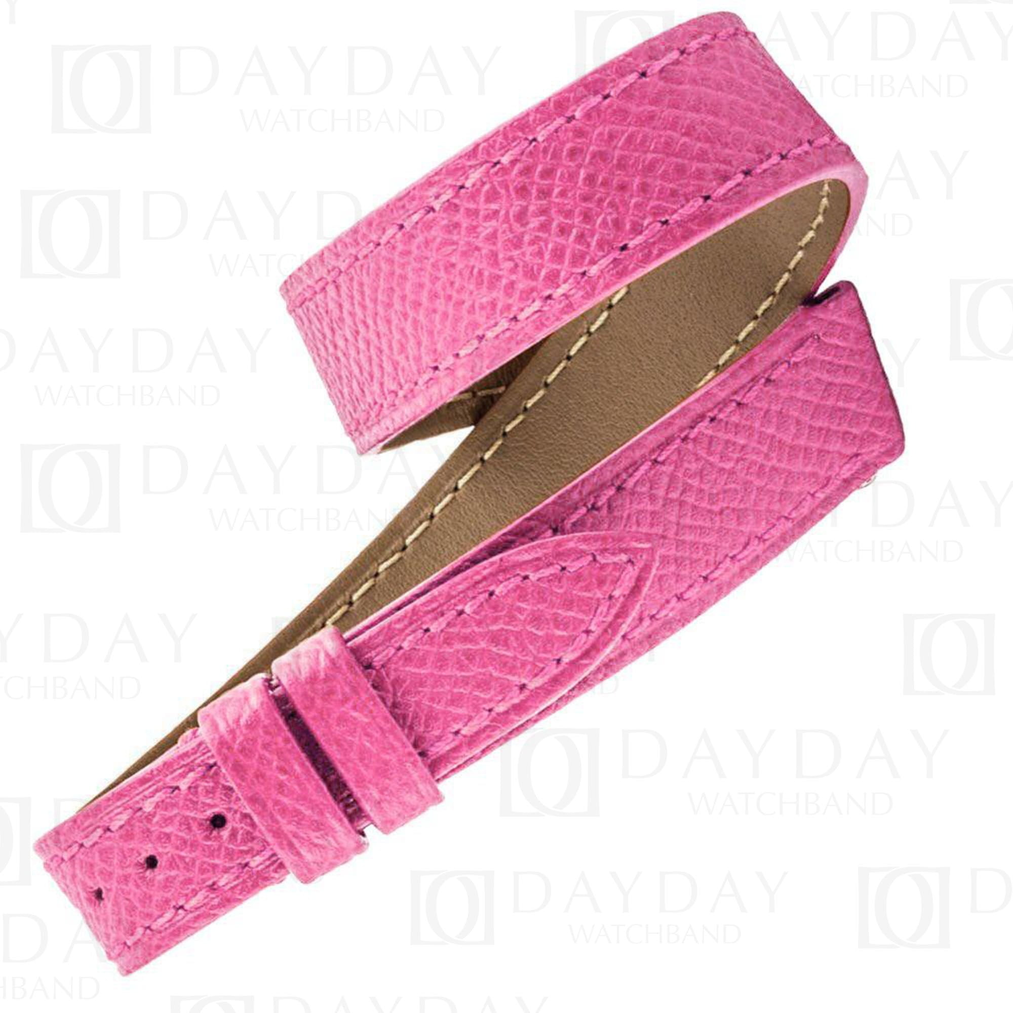 Custom handmade double tour epsom pink leather straps replacement watchbands