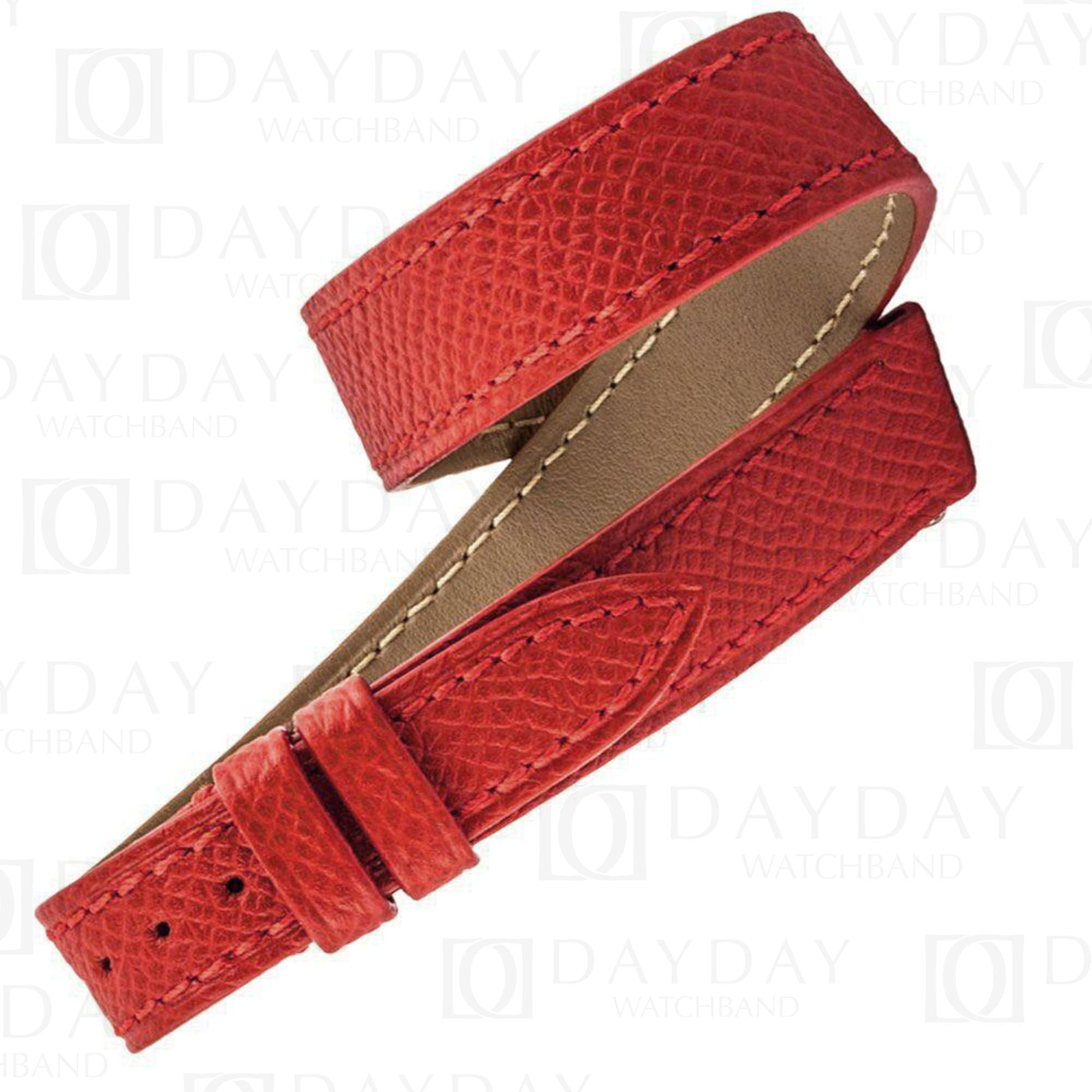 Custom handmade double tour epsom red leather straps replacement watch band