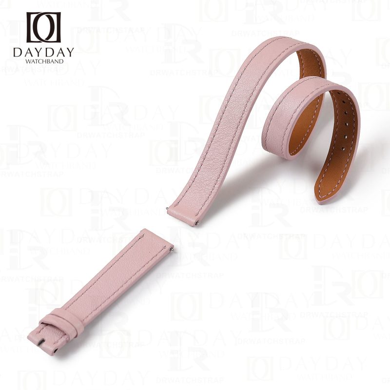 Custom handmade pink Epsom leather double tour watch strap replacement for Hermes Cape cod, Heure H, Arceau watch