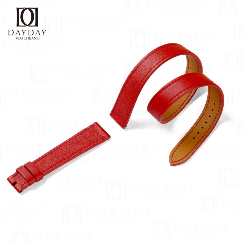 Custom handmade red Epsom leather double tour watch strap replacement for Hermes Cape cod, Heure H, Arceau watch