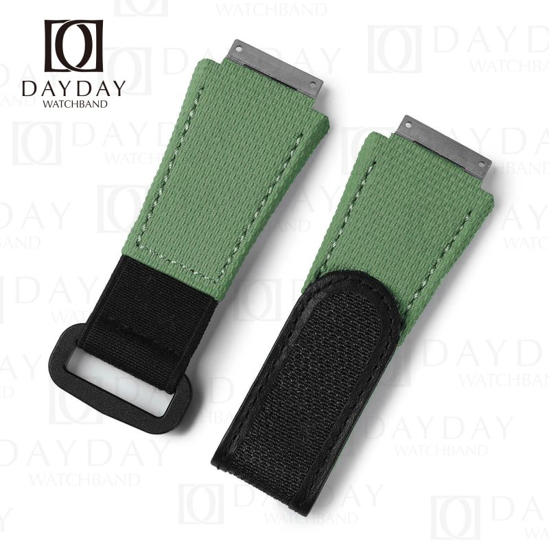 Custom handmade replacement Army green rubber nylon canvas watchband for Richard Miller strap replacement