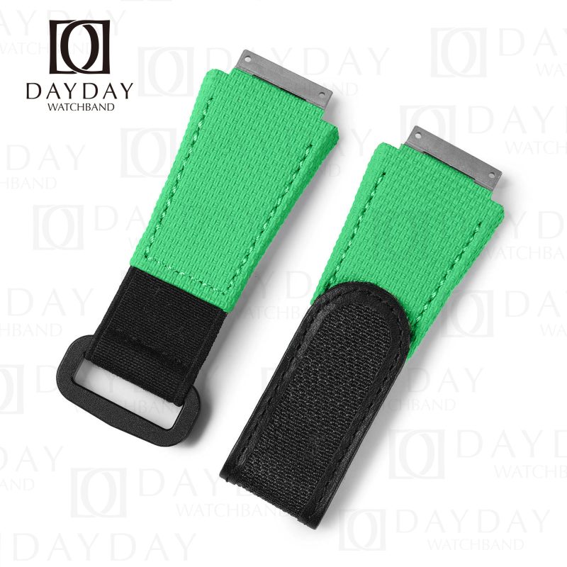 Custom handmade replacement Bright Green rubber nylon canvas watchband for Richard Miller strap replacement