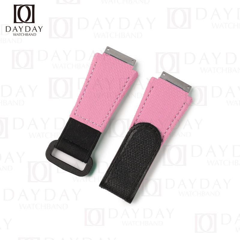 Custom handmade replacement Pink rubber nylon canvas watchband for Richard Miller strap replacement