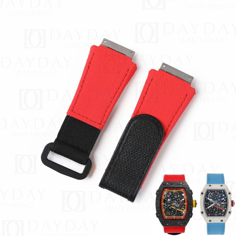 Custom handmade replacement Red rubber nylon canvas watchband for Richard Miller straps replacement