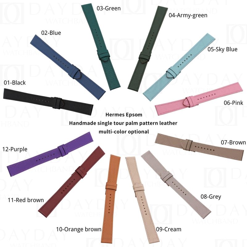 Custom handmade single tour replacement sport band epsom leather watchband for Hermes Cape Cod Heure H straps multi-color for sale aftermarket