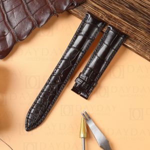 Custom replacement black alligator leather watchbands for Jaeger LeCoultre JLC Rendez-Vous Reverso strap straps