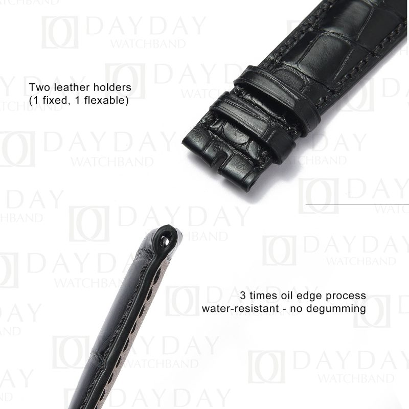 Custom replacement black alligator leather watchbands for Jaeger LeCoultre JLC Rendez-Vous Reverso straps
