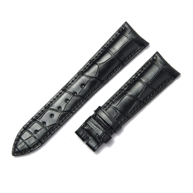Custom replacement black alligator leather watchbands for Jaeger LeCoultre JLC Rendez-Vous Reverso straps