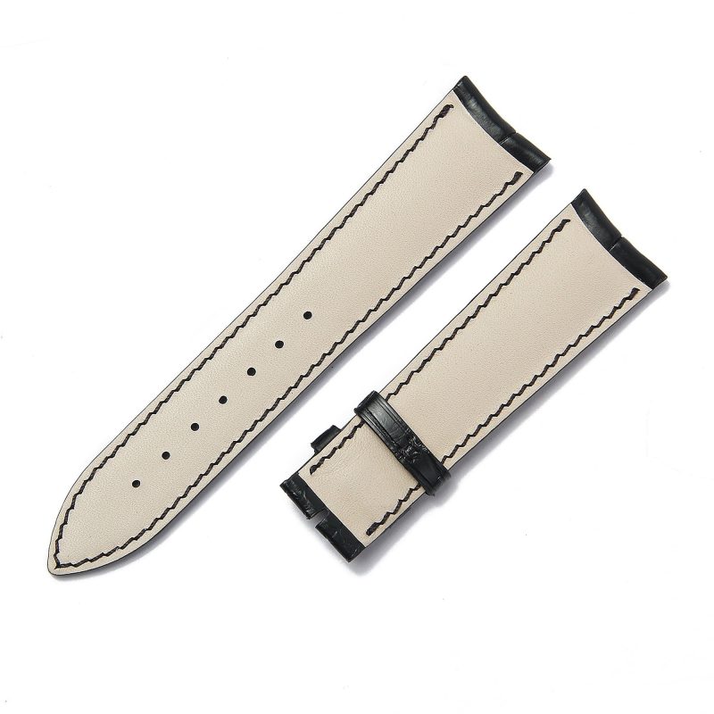 Custom replacement black alligator leather watchbands for Jaeger LeCoultre JLC Rendez-Vous Reverso straps