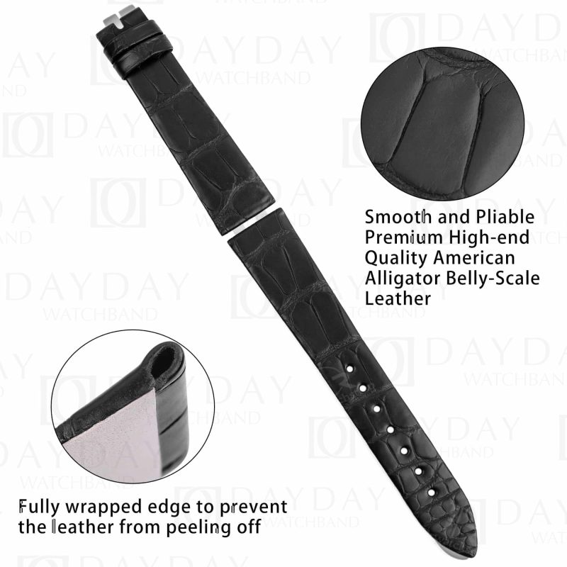 Custom replacement black crocodile watchband for Piaget Possession Women straps