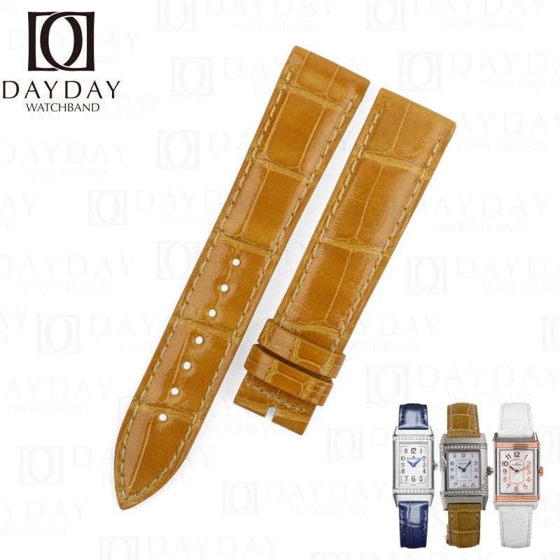 Custom yellow Alligator Leather watch strap for Jaeger-LeCoultre Rendez Vous - replacement watch band for sale
