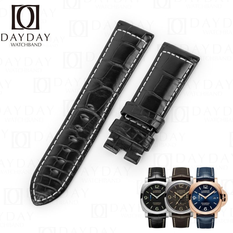 Handmade Alligator Crocodile black leather straps for Panerai replacement watch band