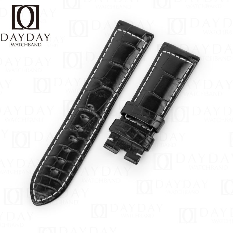 Handmade Alligator Crocodile black leather straps for Panerai replacement watch band