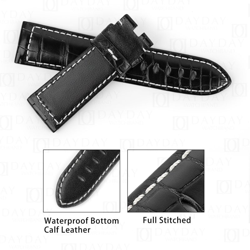 Handmade Alligator Crocodile black leather strap for Panerai replacement watch band