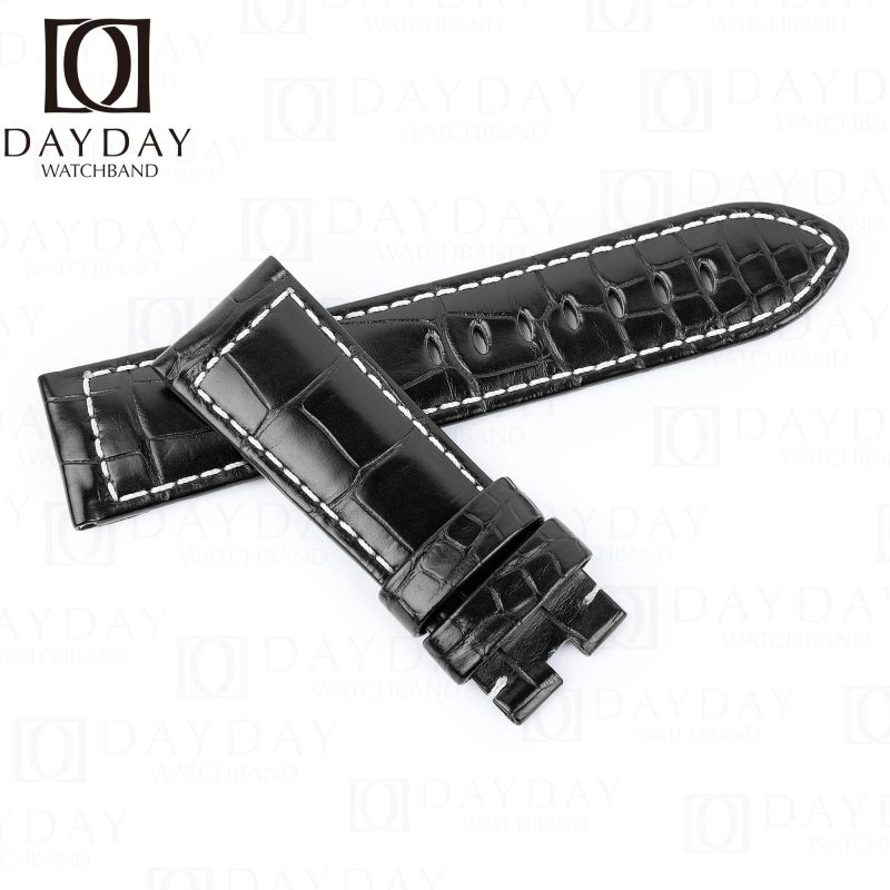 Handmade Alligator Crocodile black leather strap for Panerai replacement watch bands