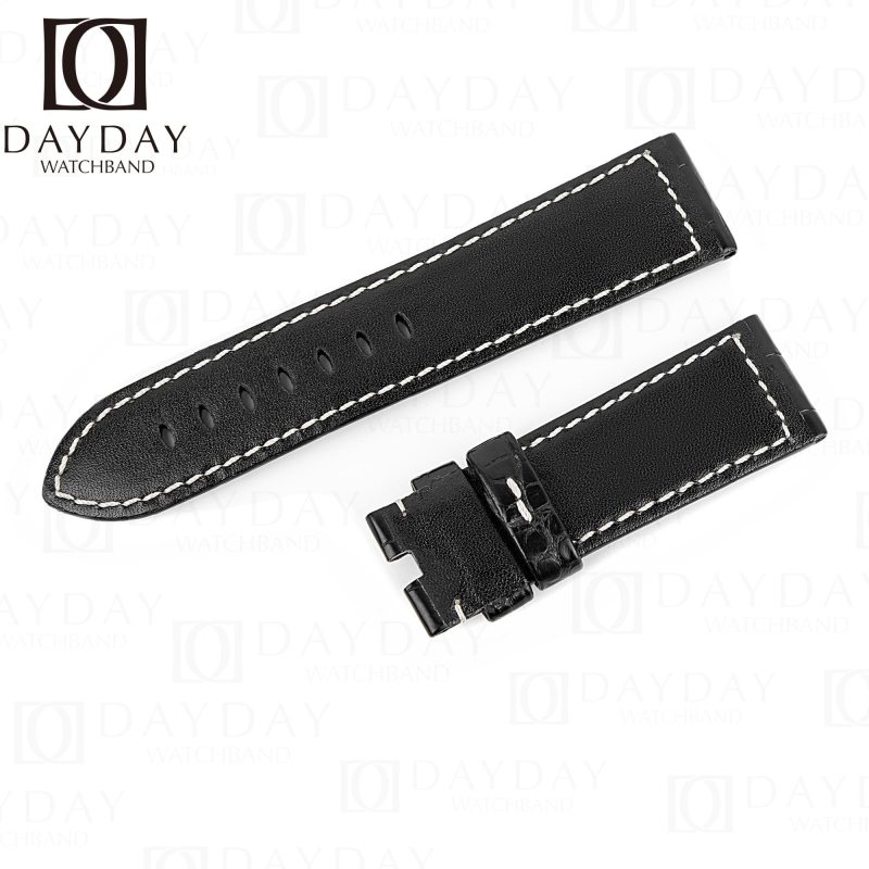 Handmade Alligator Crocodile black leather strap for Panerai replacement watch bands