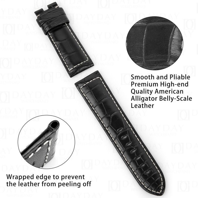 Handmade Alligator Crocodile black leather straps for Panerai replacement watchbands