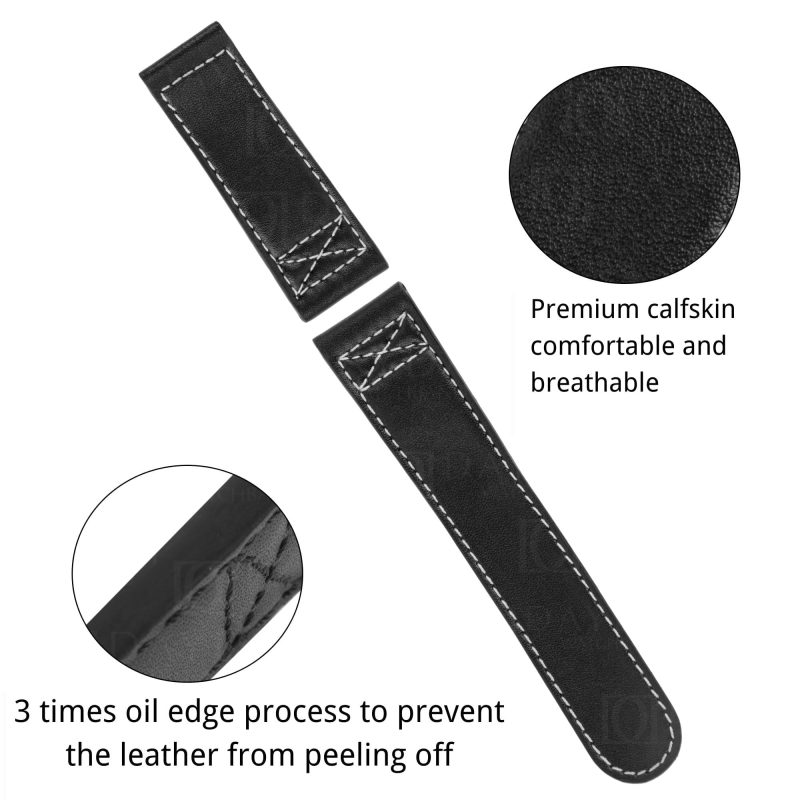 Handmade Black Leather Straps for Oris Aviation BC4 watchbands 20mm 21mm 22mm