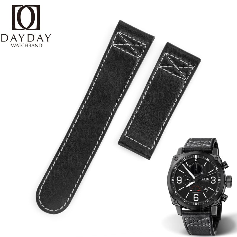 Handmade Black Leather Strap for Oris Aviation BC4 watchband 20mm 21mm 22mm