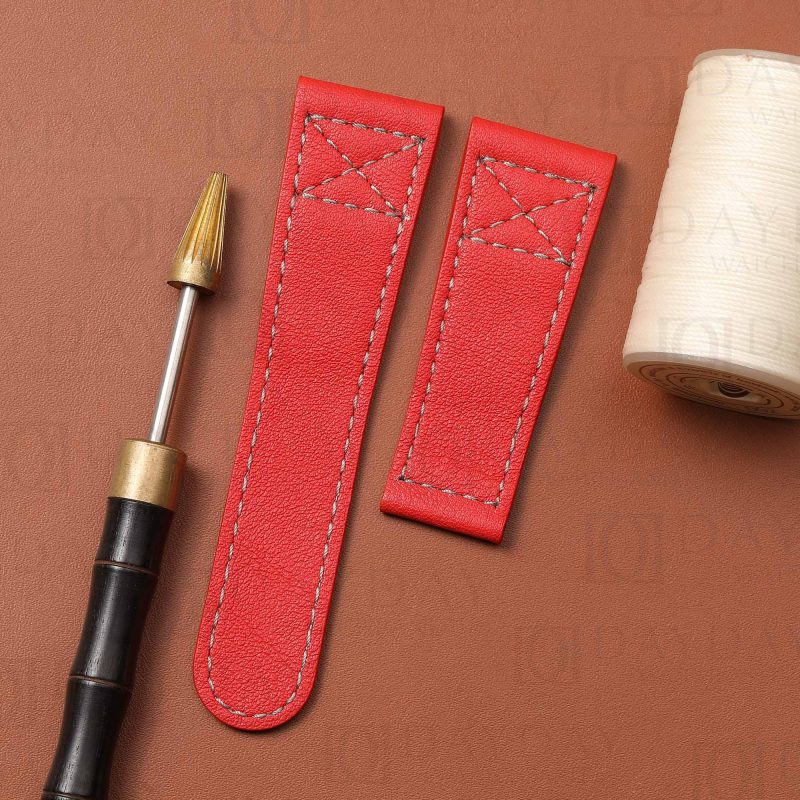Handmade Red Leather Straps for Oris Aviation BC4 watchbands 20mm 21mm 22mm