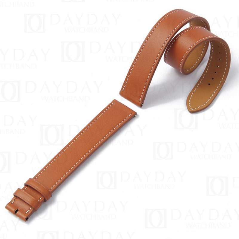 Custom Hermes Cape Cod, Heure H, Arceau Double wrap tour brown calfskin leather watch strap handmade replacement band for sale