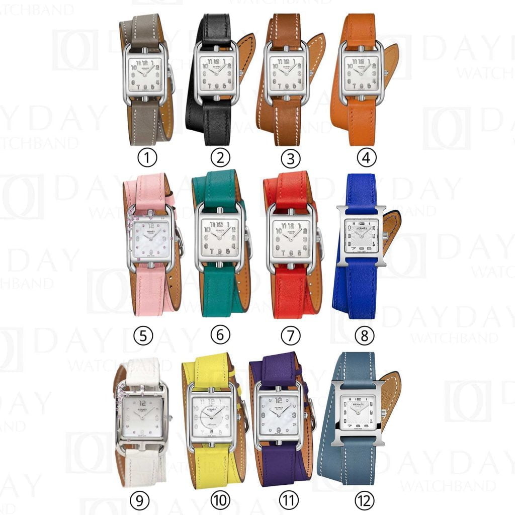 Hermes Cape Cod, Heure H, Arceau Double wrap calfskin leather watch straps handmade replacement band multi color aftermarket
