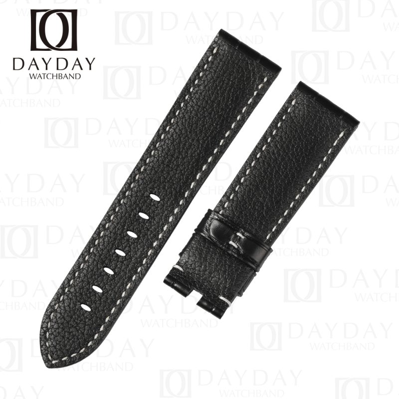Panerai black alligator leather watch band replacement with calfskin lining