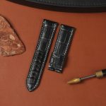 Panerai black alligator leather watch strap replacement