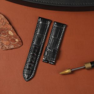 Panerai black alligator leather watch strap replacement