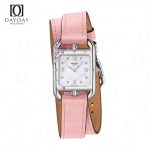 Personalized handcrafted pink Epsom calfskin leather double tour watch bracelet replacement for Hermes Cape cod, Heure H, Arceau watch aftermarket