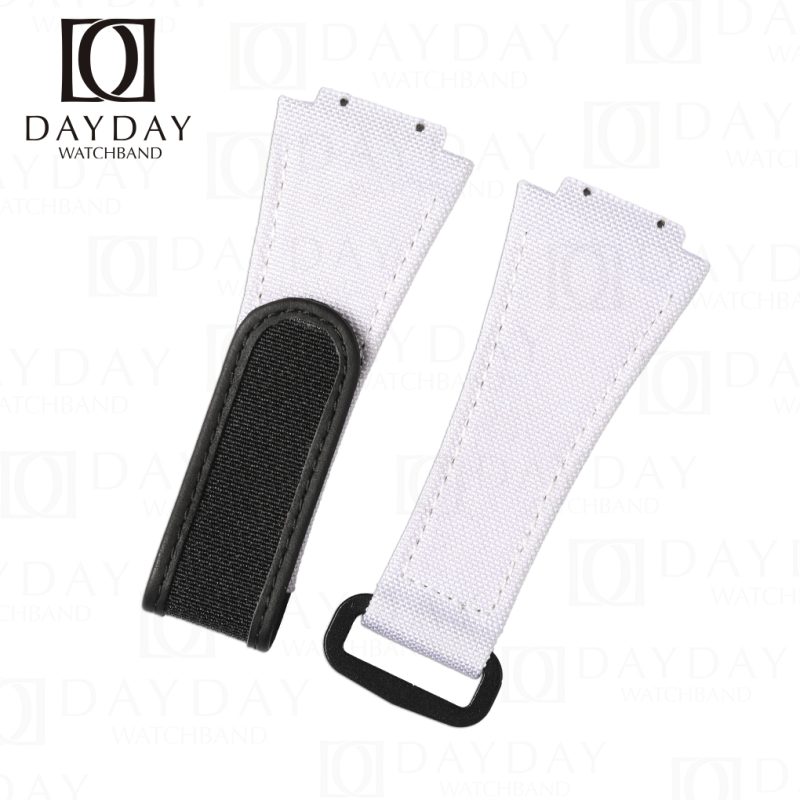 White canvas nylon velcro strap watch band replacement for Hublot Spirit of Big Bang