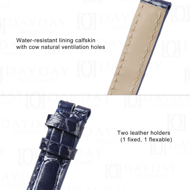 Custom replacement alligator dark blue watch strap for Cartier Must Colisée watch band
