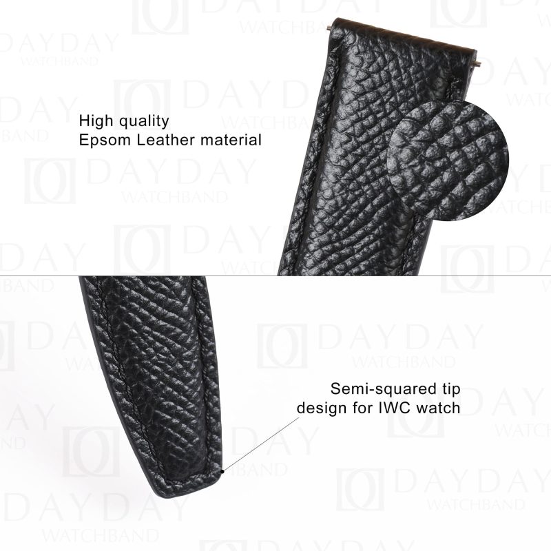 Black replacement leather watch band strap for IWC Schaffhause Portugieser Portofino watch