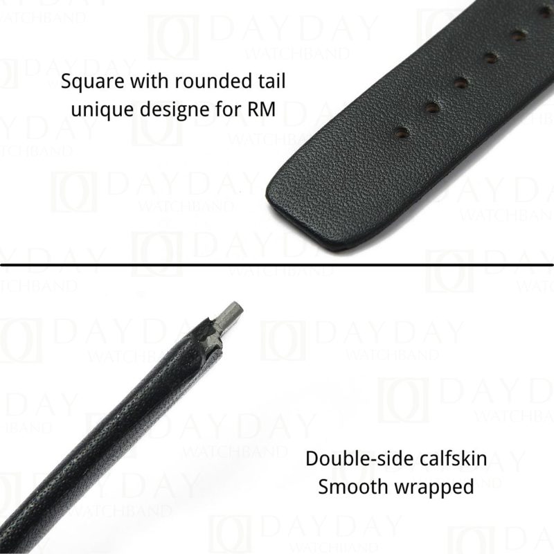 Black calfskin leather watch bands custom straps for Richard Mille RM005 007 010 011 016 030 035 055 067